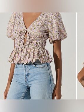 ASTR the Label Cotton Tie Front
Puff Sleeve Top Size S